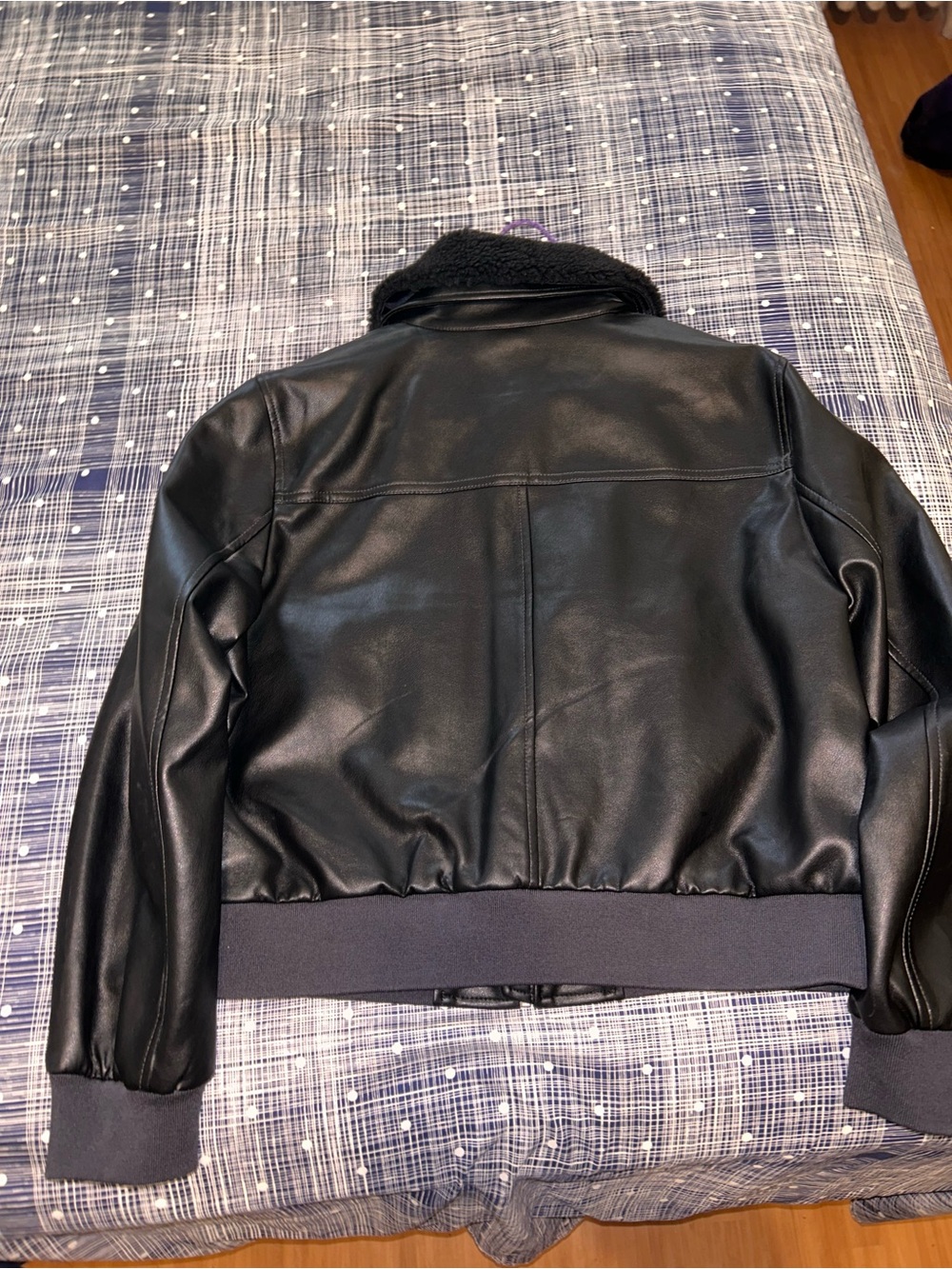 GAP Black Vegan Leather Flight Jacket with Shearling Collar - Picture 5 of 16